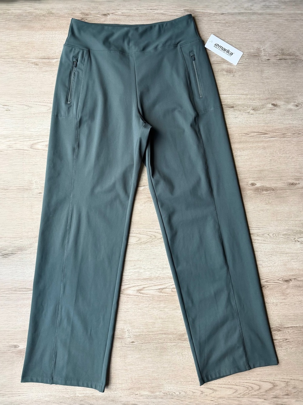 Marika Travel & Commute Wide Leg Pants XL Green High Rise Stretch Zip Pocket NWT - Picture 4 of 16